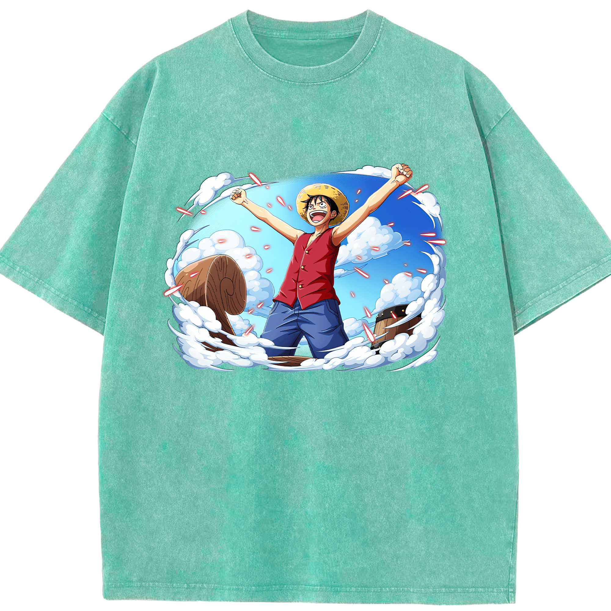 ワンピース モンキー・D・ルフィ ONE PIECE Monkey D. Luffy 綿100% ヴィンテージ風 半袖Tシャツ（フロントプリント）
